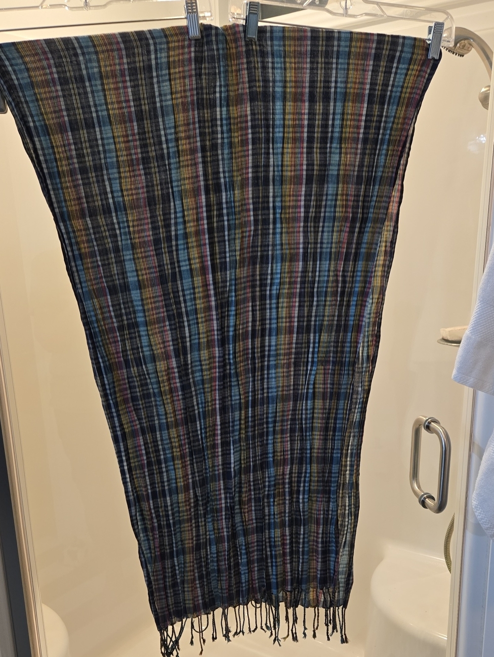 Colorful Plaid Fringe Scarf - Blue Multi Ralph Lauren Cotton.